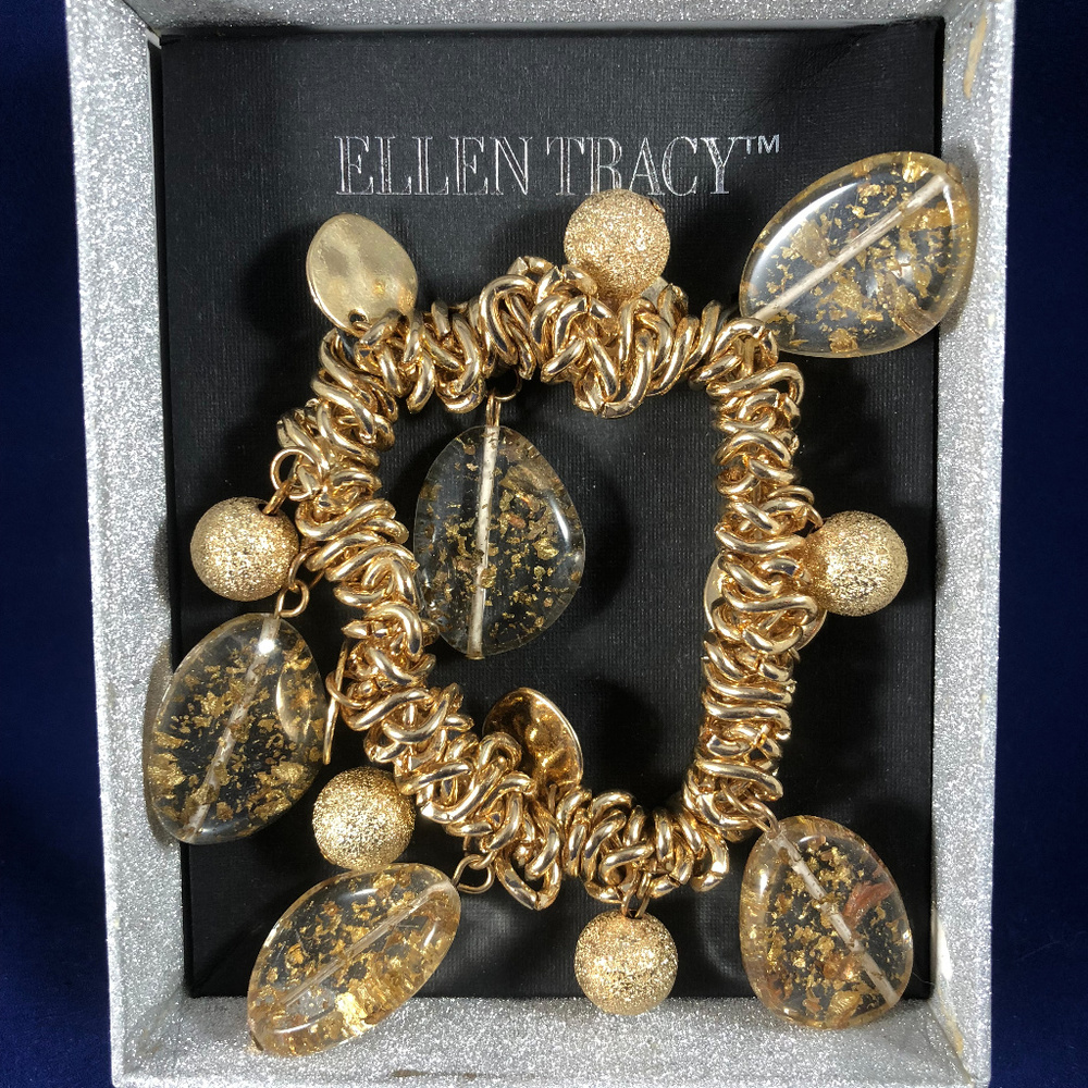 Ellen Tracy Gold Tone Stretch Bead Bracelet